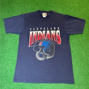 Vintage 90s Cleveland Indians Chalk Line MLB Baseball Helmet Large T Shirt